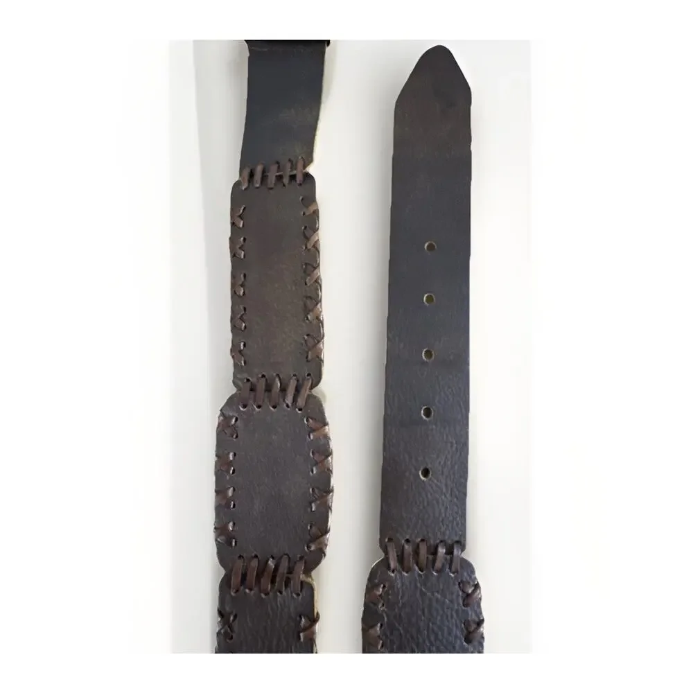 Unisex Stitched Leather Belt Brown Distressed 33-36” Waist 2” Wide